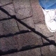 Roof inspection showing a foot on an asphalt shingle roof